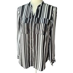 Jones New York Blouse Button Down Top Shirt Womens Collar Office Strip Sz Small